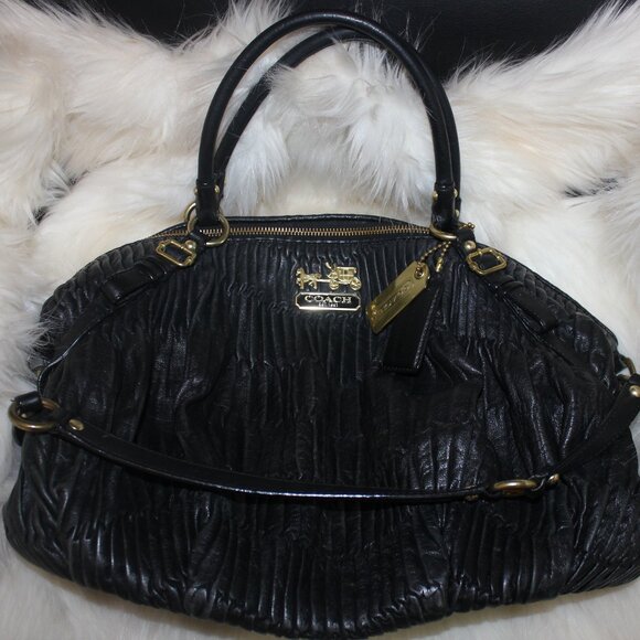 Coach Madison Sophia Black Gathered Leather Shoulder Tote  Handbag - Picture 5 of 10